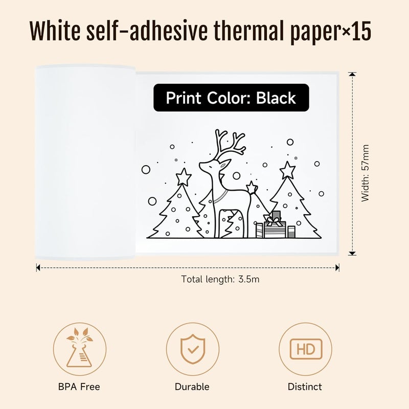 iDPRT S1 S2 M02 T02 Mini Thermal Sticker Paper - (57x29mm, 3.5m/Roll) 15 Rolls for Most Instant Cameras and Label Printers ... Refill for Kids' Pocket Printer, Mini Photo Printer, for to-do Lists - Image 2